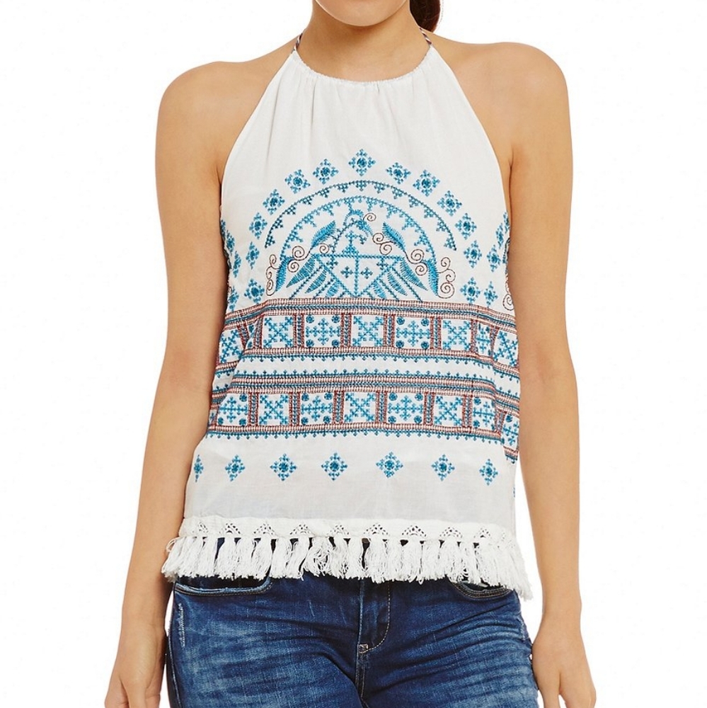 Chelsea & Violet Embroidered Tie Halter Top
